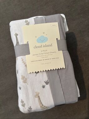 cloud island Neutral Giraffe & Gray Jersey Crib Sheets - 2 Pack